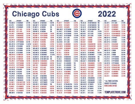 Cubs 2022 Schedule Printable